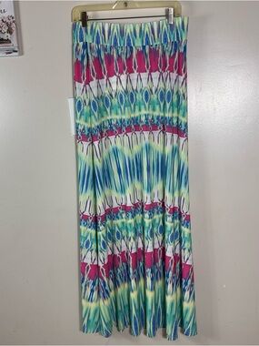 Boston Proper Multi-Color Printed Maxi Skirt in Blue, Pink, Green, Cream